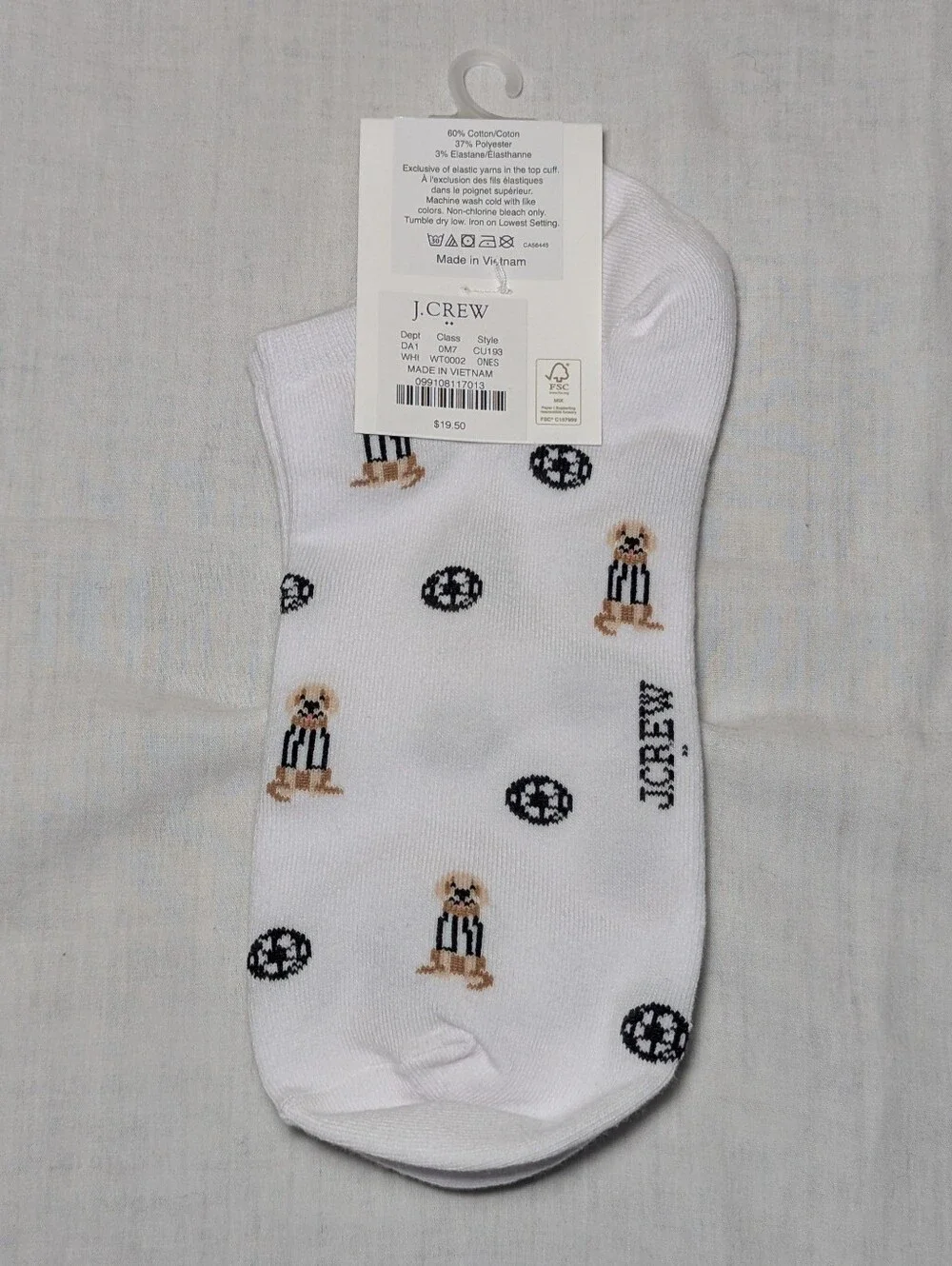 NWT J. Crew Women's White Soccer Golden Retriever Ankle Socks (One Size)